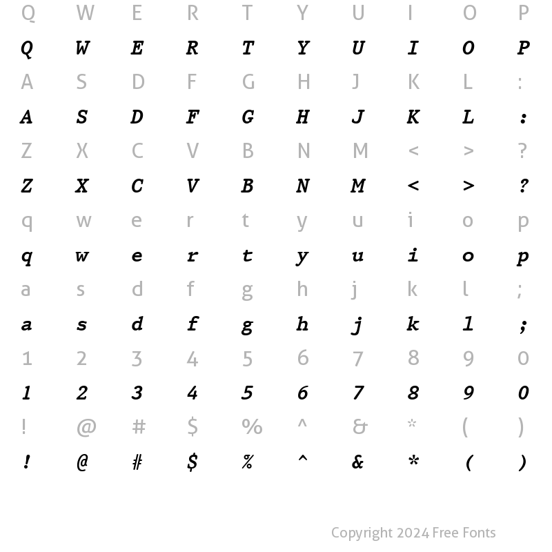 Character Map of Prestige12 BT Bold Italic