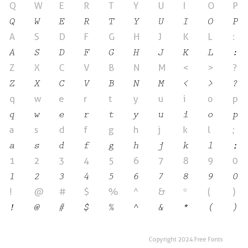 Character Map of PrestigeEliM Oblique