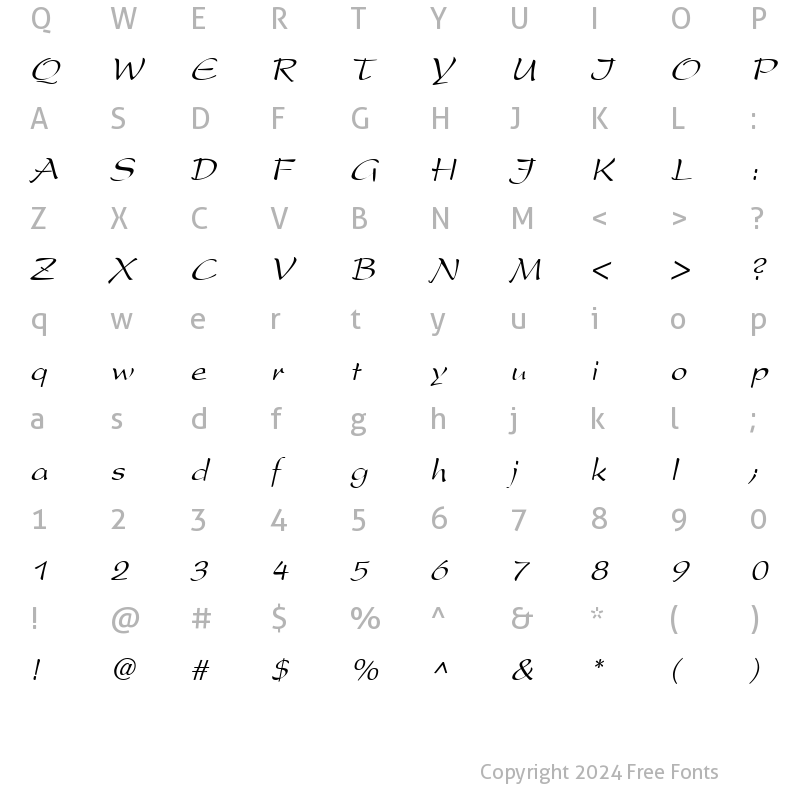 Character Map of PrestonScript Italic