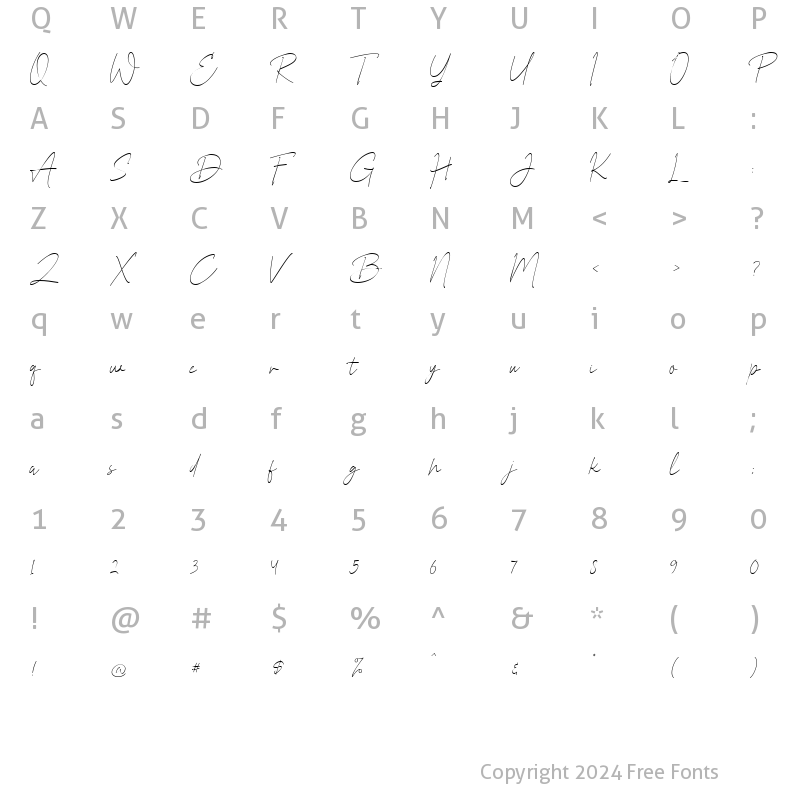 Character Map of Prettier Script Light Regular