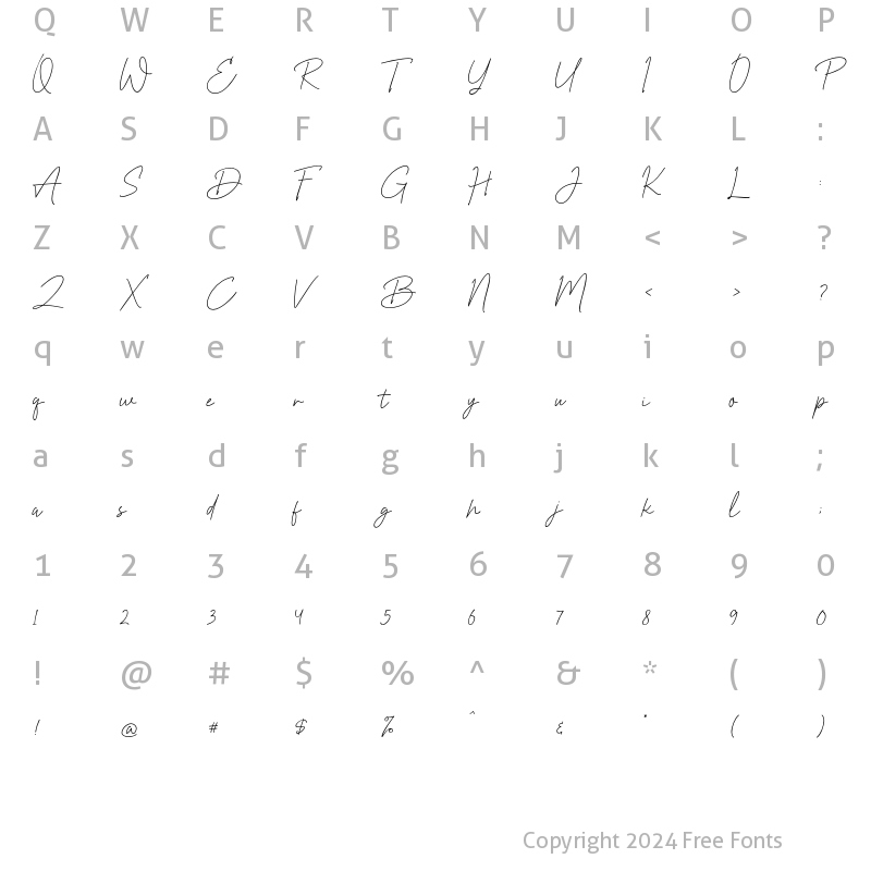 Character Map of Prettier Script Regular