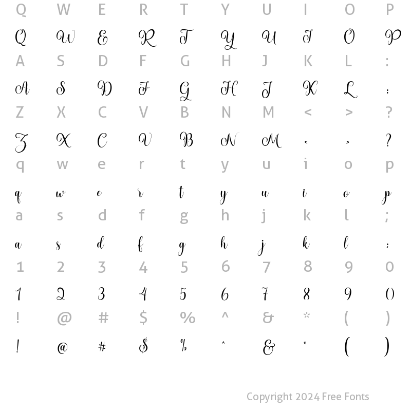 Character Map of pretty heart script Regular