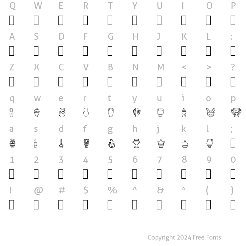 Character Map of Pretty Pottery Regular