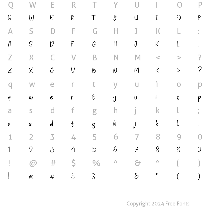 Character Map of Pretty Sasa - Personal Use Regular