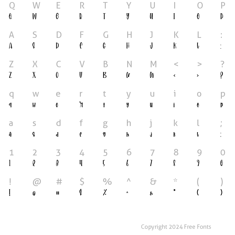 Character Map of Prettysally Regular