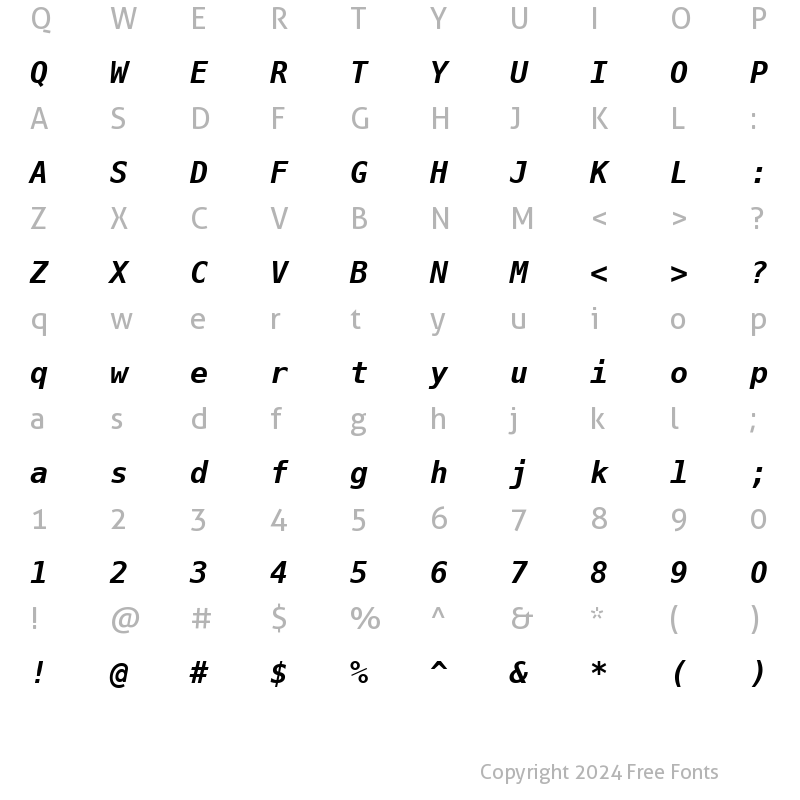 Character Map of PrimaSansMono BT Bold Oblique