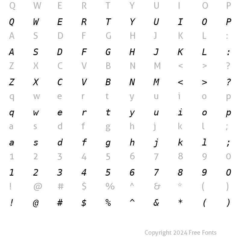 Character Map of PrimaSansMono BT Oblique