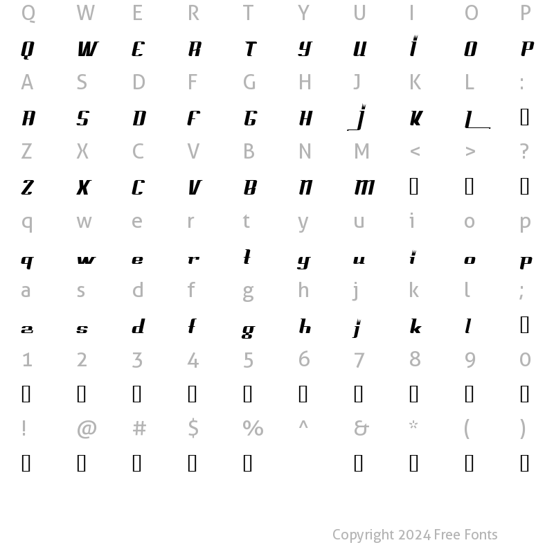 Character Map of PrinceAlbertCondensed Italic