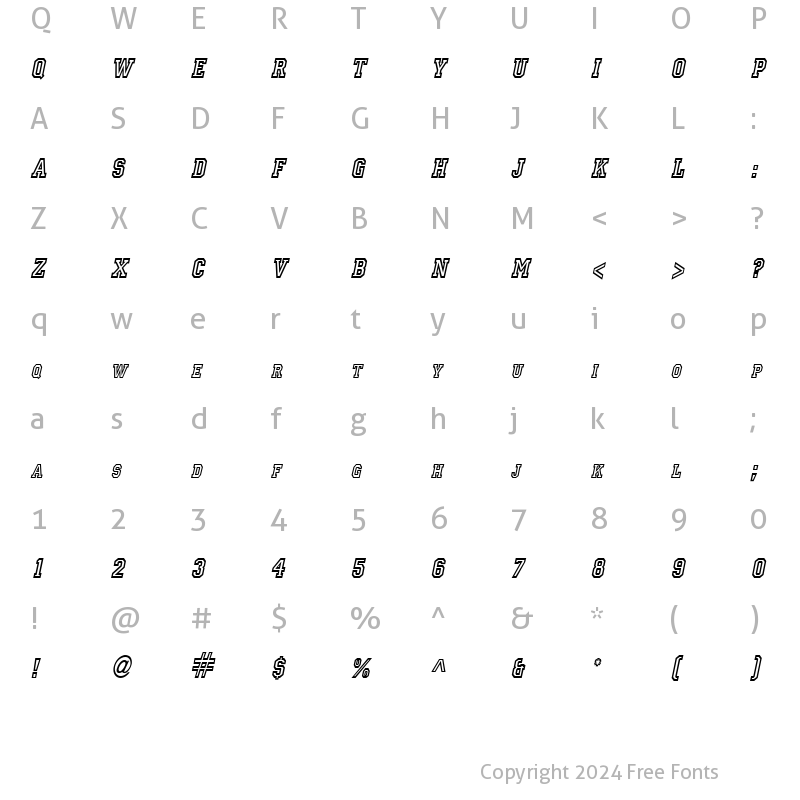 Character Map of Princeton Condensed Italic