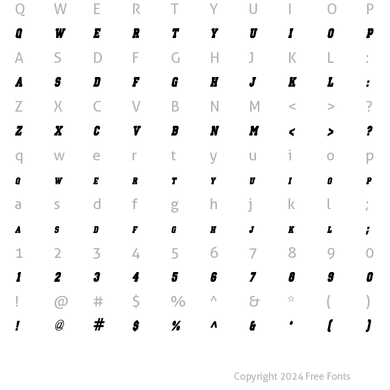 Character Map of Princeton solid Condensed Italic