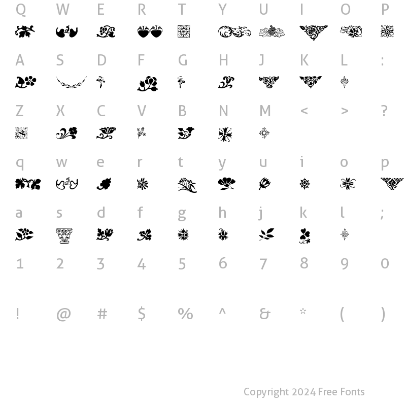 Character Map of PrintersOrnamentsOne Regular