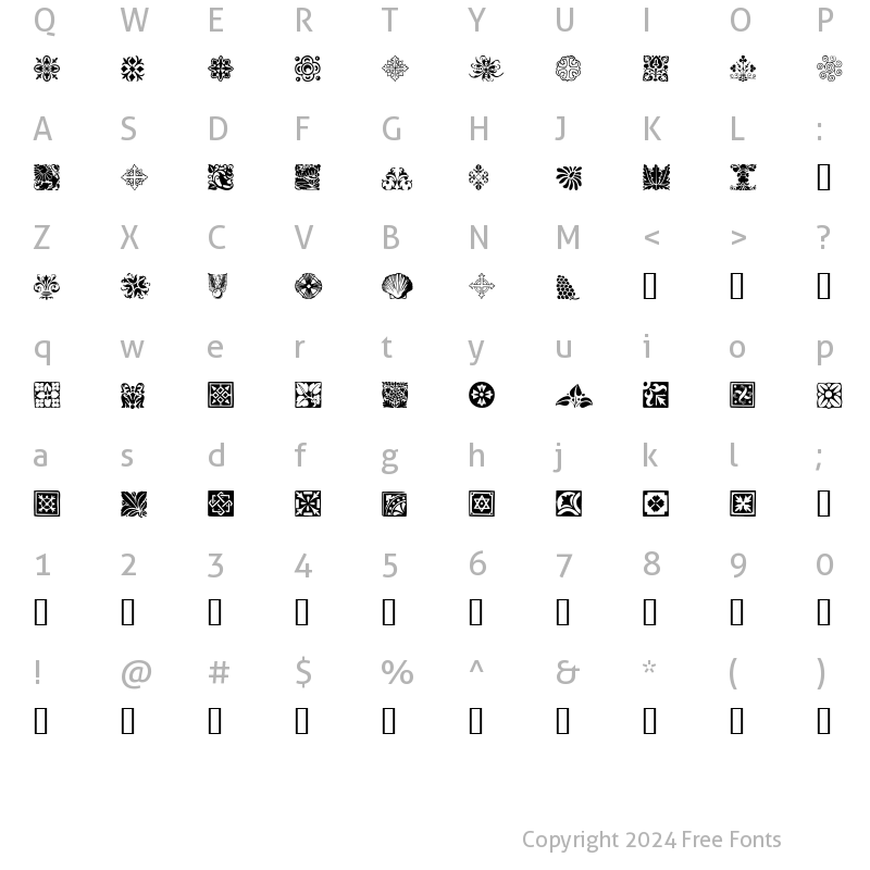 Character Map of PrintersOrnamentsTwo Regular