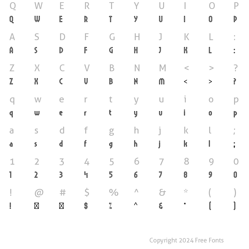 Character Map of Pritchard Line Out Std Regular