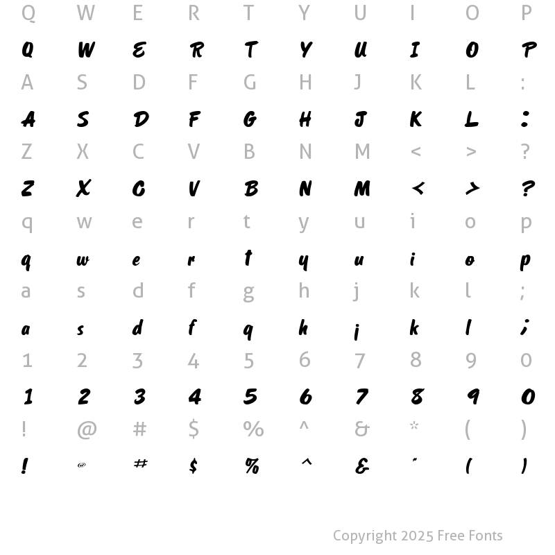 Character Map of PritchettScript Italic