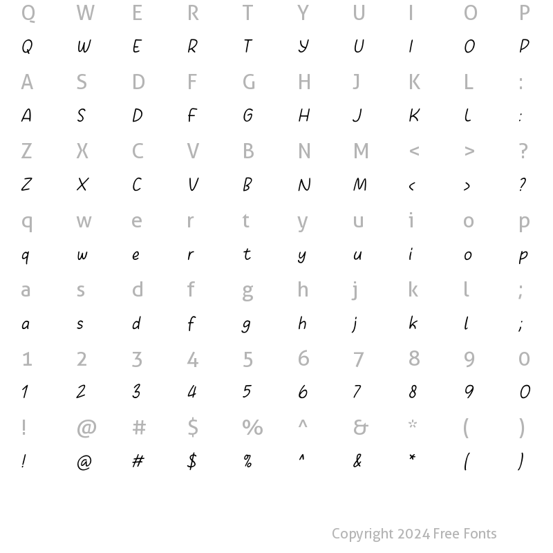 Character Map of Prithesa Italic