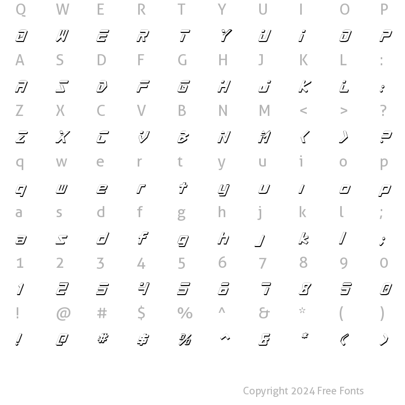 Character Map of Procyon Shadow Italic Shadow Italic