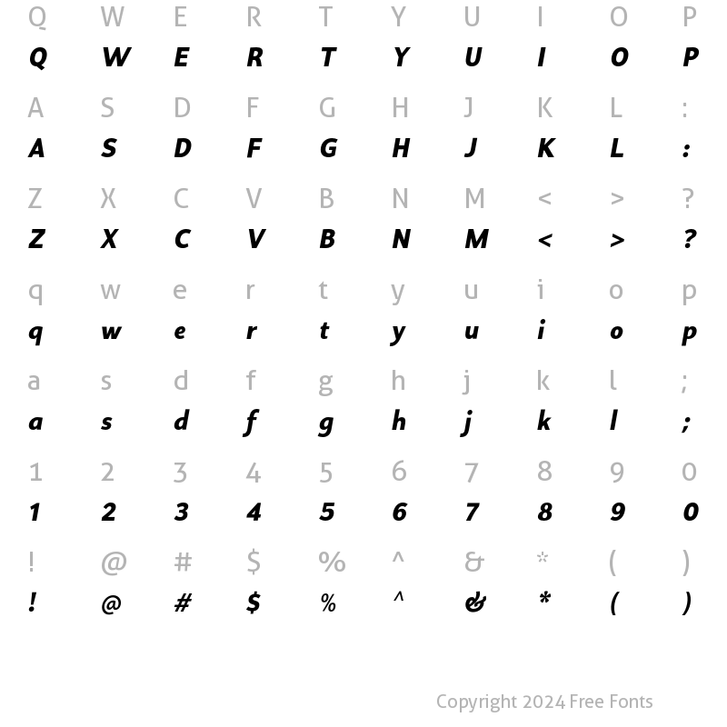 Character Map of Proda Sans Bold Italic