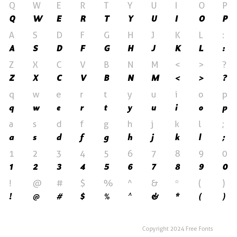 Character Map of Proda Sans ExtraBold Italic