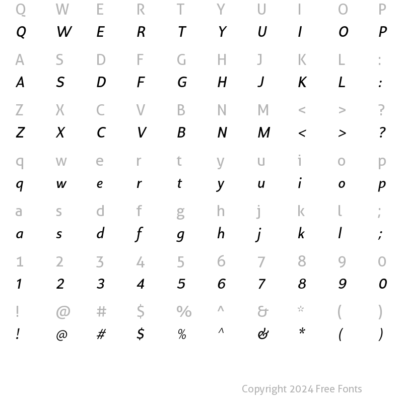 Character Map of Proda Sans Italic