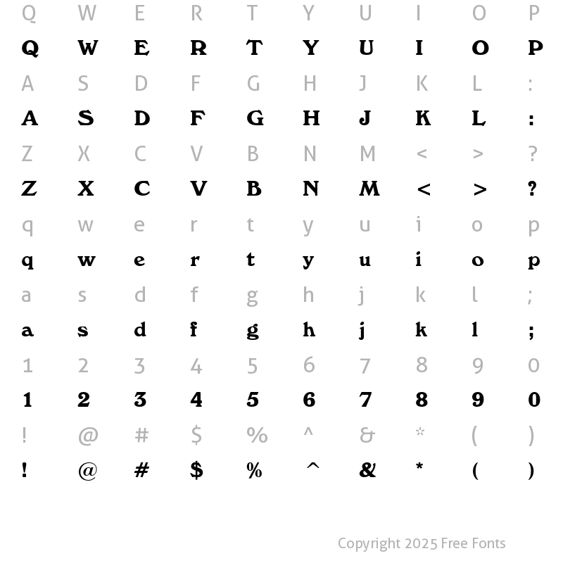 Character Map of Prodigal Bold