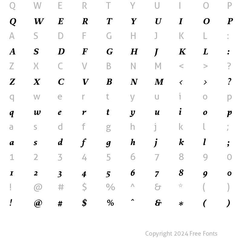 Character Map of Proforma Bold Italic