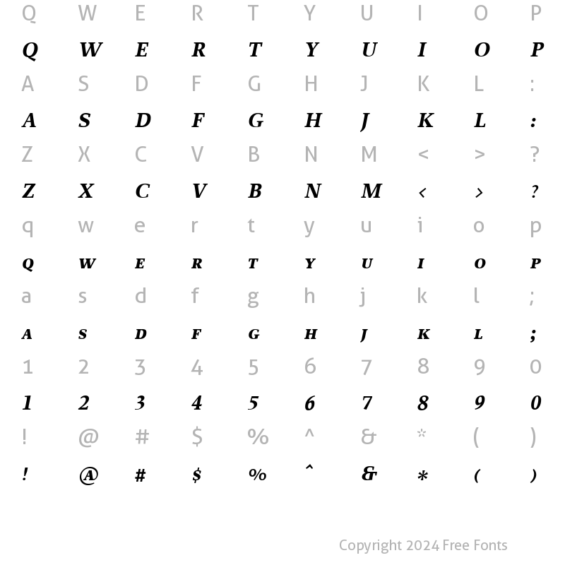 Character Map of Proforma BoldItalicSC