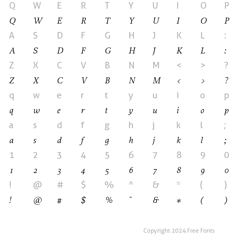 Character Map of Proforma Book Italic