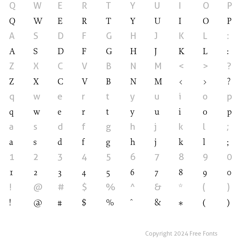 Character Map of Proforma Book Regular