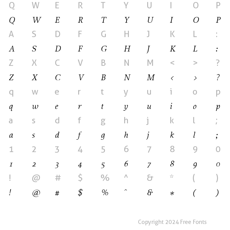 Character Map of Proforma BookItalic