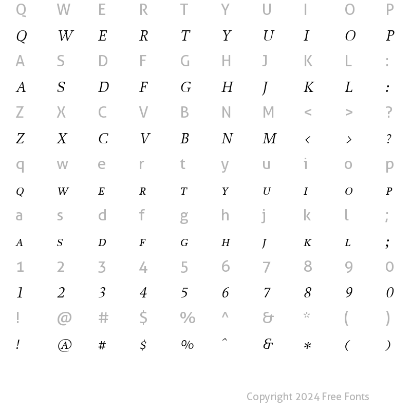 Character Map of Proforma BookItalicSC