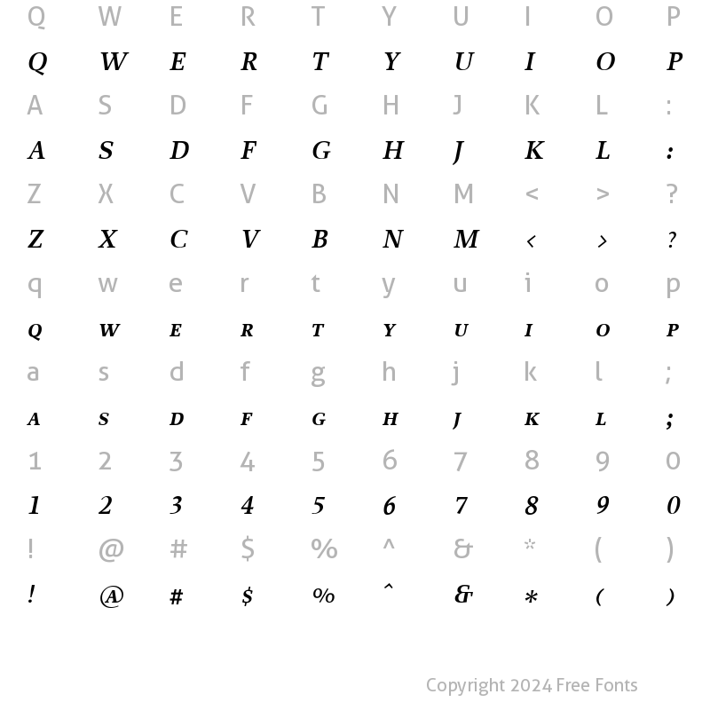 Character Map of Proforma SemiBoldItalicSC