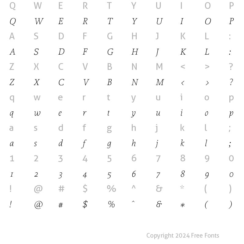 Character Map of Proforma UltraLight Italic