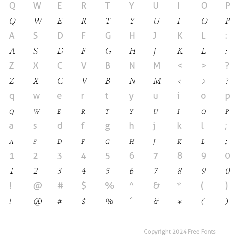 Character Map of Proforma UltraLightItalicSC