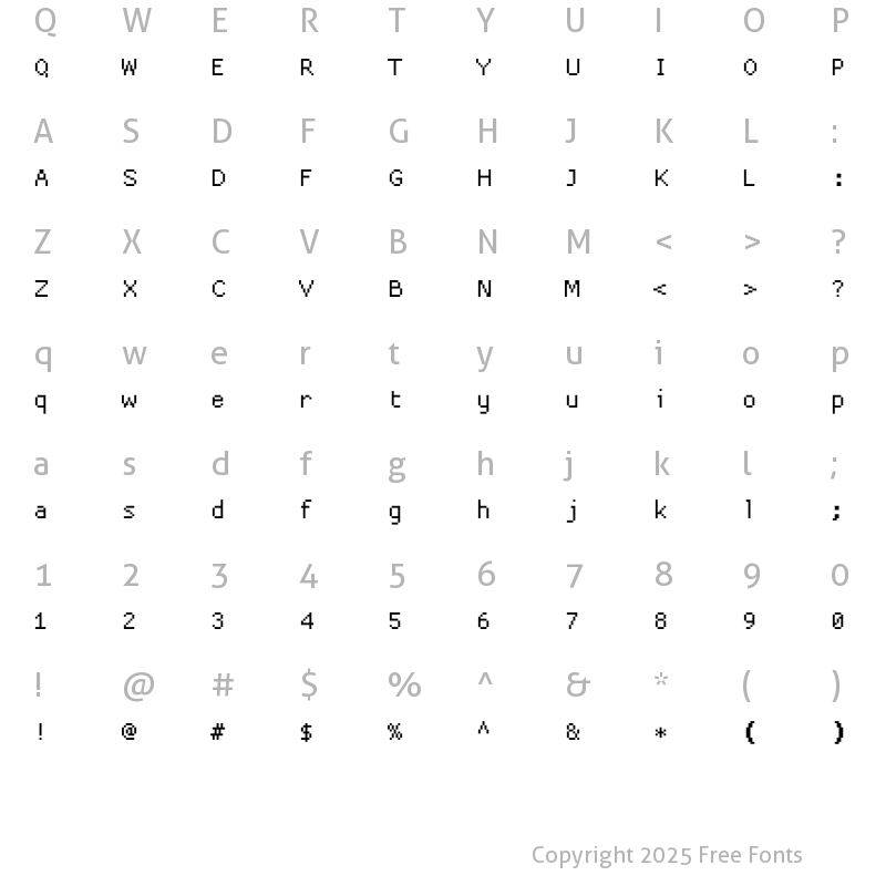 Character Map of ProggyCleanTTSZBP Regular