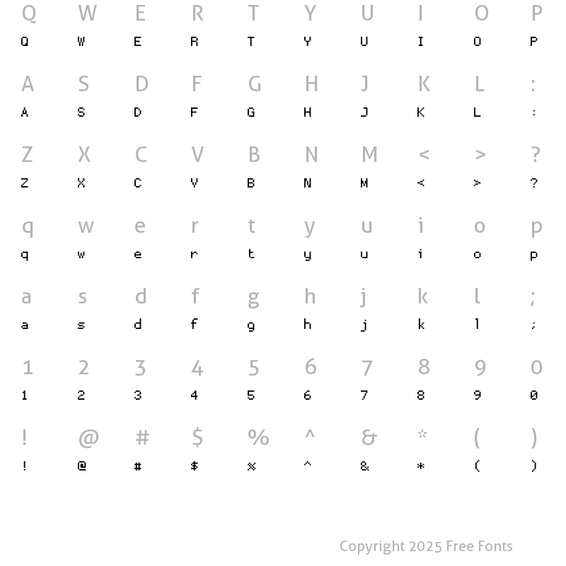 Character Map of ProggyTinyTTSZ Regular