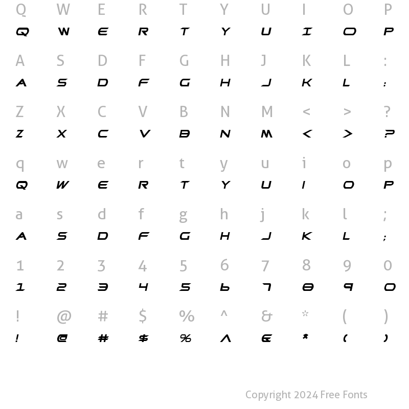 Character Map of Promethean Bold Italic Bold Italic