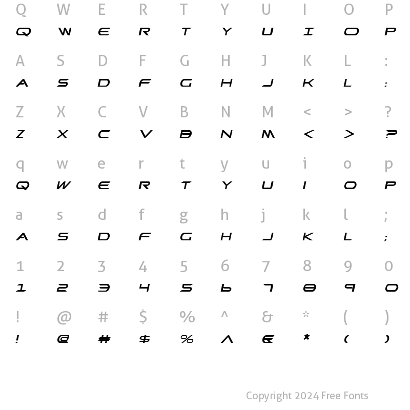 Character Map of Promethean Expanded Italic Expanded Italic