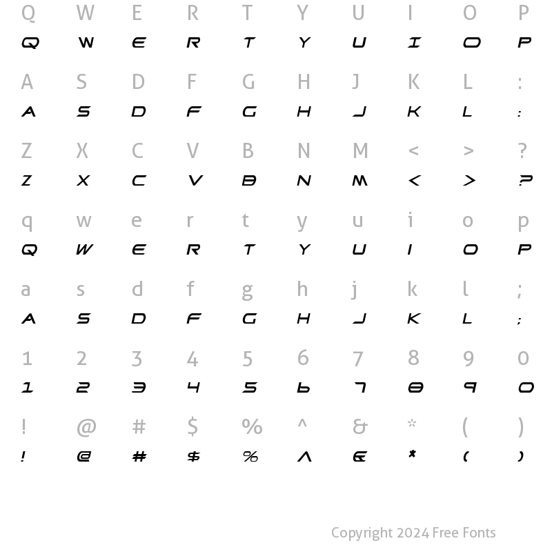 Character Map of Promethean Italic Italic