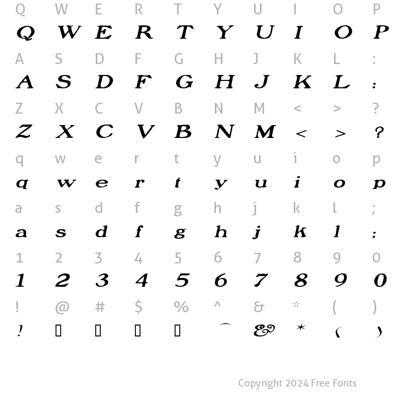 Character Map of ProphetExtended Italic