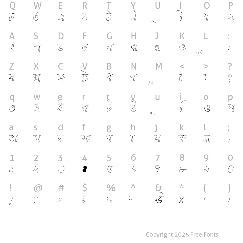 Character Map of Proshun-Script-Thin Normal