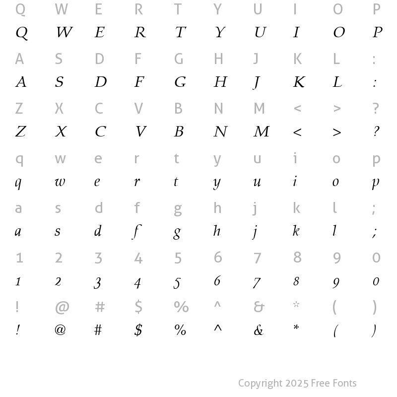 Character Map of Prospero Italic