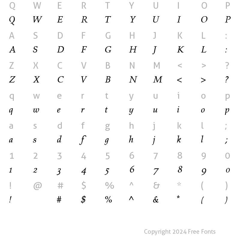 Character Map of Prospero OldstyleSemiBoldItalic