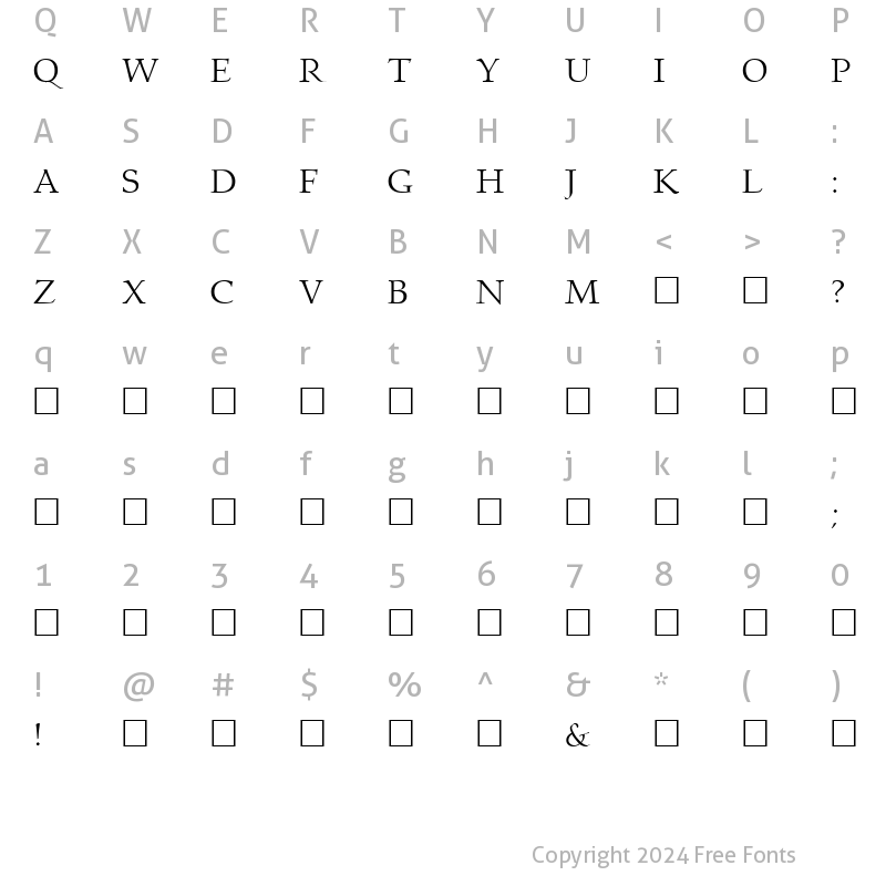 Character Map of Prospero TitlingCaps