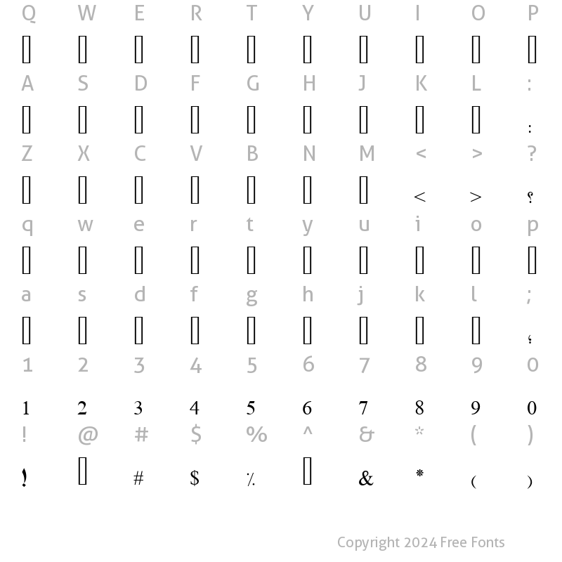 Character Map of PT Bold Arch Regular