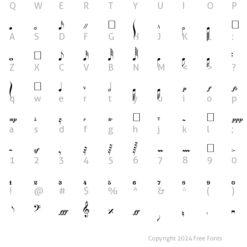 Character Map of PT Cadenza Normal