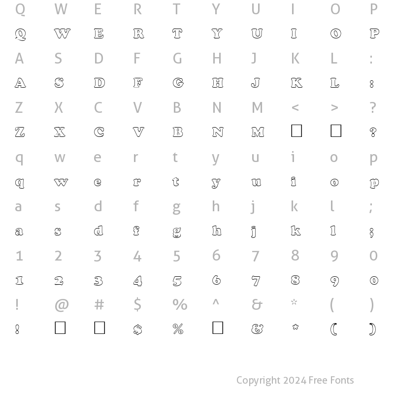 Character Map of PT Cozy Outline Normal