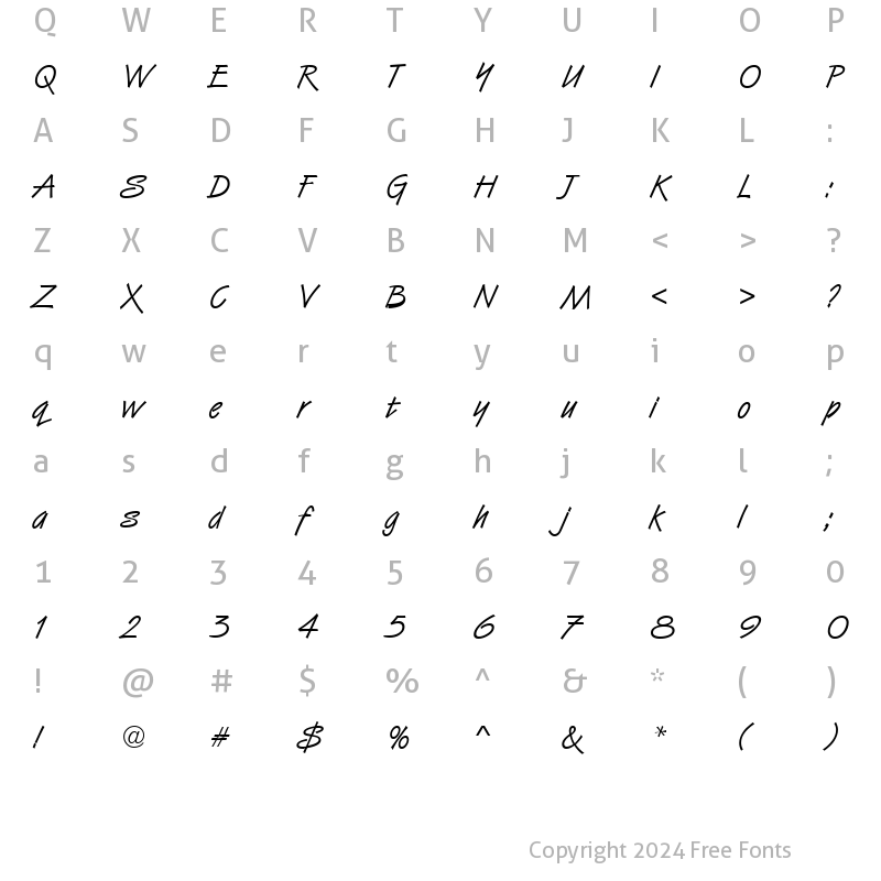 Character Map of PT Hand Label Normal