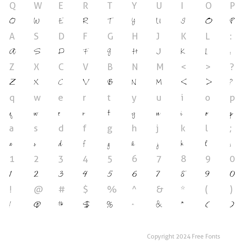 Character Map of PT Penscript Normal