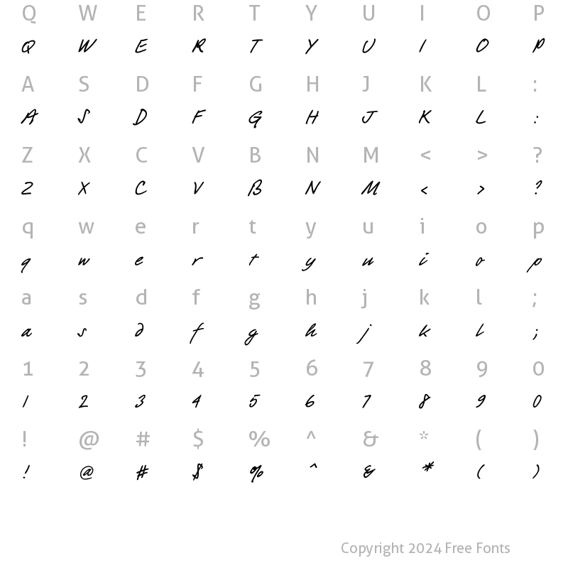 Character Map of PT Script (Unreg.) Barguzin Regular