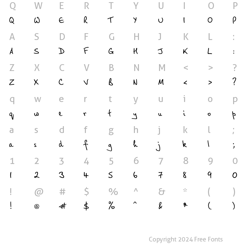 Character Map of PT Script (Unreg.) Breeze Regular